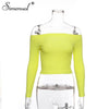 Autumn new 2019 off shoulder crop top t shirts hot sale long sleeve solid short t-shirts for women clothing fashion slim t-shirt