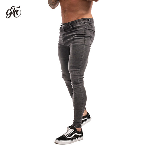 Gingtto Skinny Jeans For Men Super Stretch Mens Skinny Jeans Big Size Tight Pants Comfortable Grey Denim Jeans 28-36 zm09