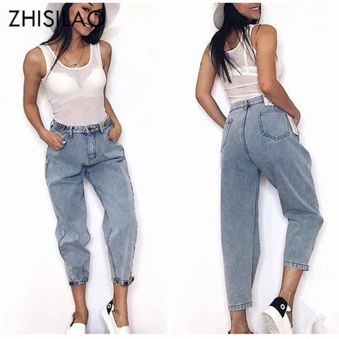 Women 2019 Mom Jeans Harem Jeans Casual Denim Pants Boyfriends Jeans Femme Trousers Ripped Jeans Vintage Retro