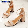 Beige Black Gladiator Sandals Summer Office High Heels Shoes Woman Buckle Strap Pumps Casual Women Shoes Plus Size 34-40 n686