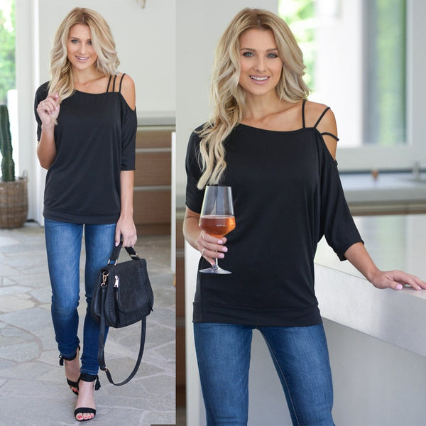 Loose Casual Short T-Shirts Women One Shoulder Off Sexy Cotton T-Shirt Short Sleeve 2019 Summer New Solid Tops Fashion Clothings