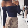 Autumn new 2019 off shoulder crop top t shirts hot sale long sleeve solid short t-shirts for women clothing fashion slim t-shirt