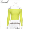 Autumn new 2019 off shoulder crop top t shirts hot sale long sleeve solid short t-shirts for women clothing fashion slim t-shirt