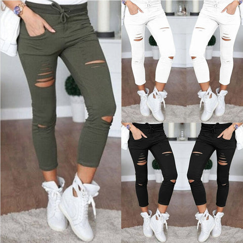 2019 new ripped jeans for women Women big size ripped trousers stretch pencil pants leggings women jeans