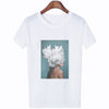 Women Summer Fashion Tumblr Tops Streetwear White Gray Black Tshirt Aesthetics Flowers Feather Print Harajuku Casual T-Shirt