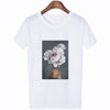 Women Summer Fashion Tumblr Tops Streetwear White Gray Black Tshirt Aesthetics Flowers Feather Print Harajuku Casual T-Shirt